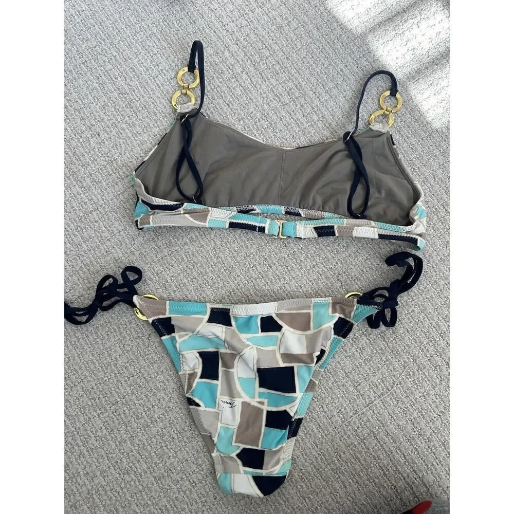 Trina Turk Disco Deco Ring Bralette Top & Tie Bottom Swimsuit Bikini Set